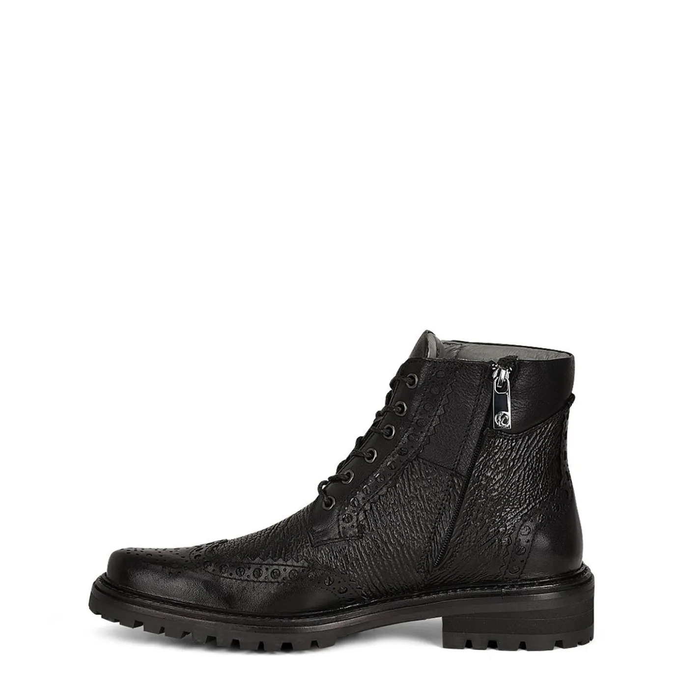 Men Cuadra Dress Boots-Hand-Painted Black Shark Leather Ankle Boots By Franco