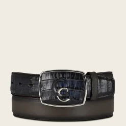 Men Cuadra Belts-Hand-Painted Blue Exotic Leather Western Belt With Double Metal Insert