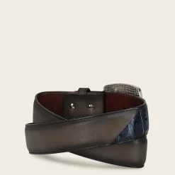 Men Cuadra Belts-Hand-Painted Blue Exotic Leather Western Belt With Double Metal Insert