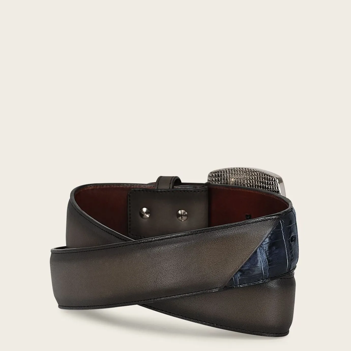 Men Cuadra Belts-Hand-Painted Blue Exotic Leather Western Belt With Double Metal Insert