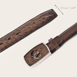 Men Cuadra Belts-Hand-Painted Brown Exotic Leather Western Belt With Double Metal Insert