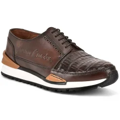 Men Cuadra Sneakers-Hand-Painted Brown Exotic Leather Sneakers