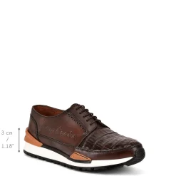 Men Cuadra Sneakers-Hand-Painted Brown Exotic Leather Sneakers