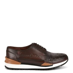 Men Cuadra Sneakers-Hand-Painted Brown Exotic Leather Sneakers