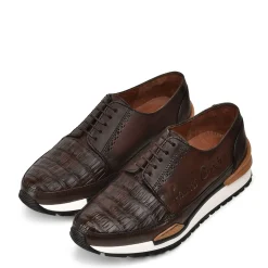 Men Cuadra Sneakers-Hand-Painted Brown Exotic Leather Sneakers
