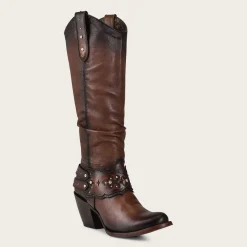 Women Cuadra Western Boots-Hand-Painted Brown Leather Boot With Austrian Crystals
