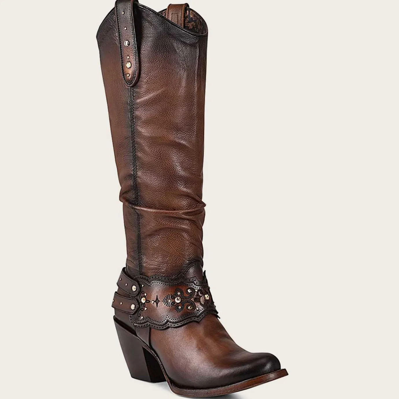 Women Cuadra Western Boots-Hand-Painted Brown Leather Boot With Austrian Crystals