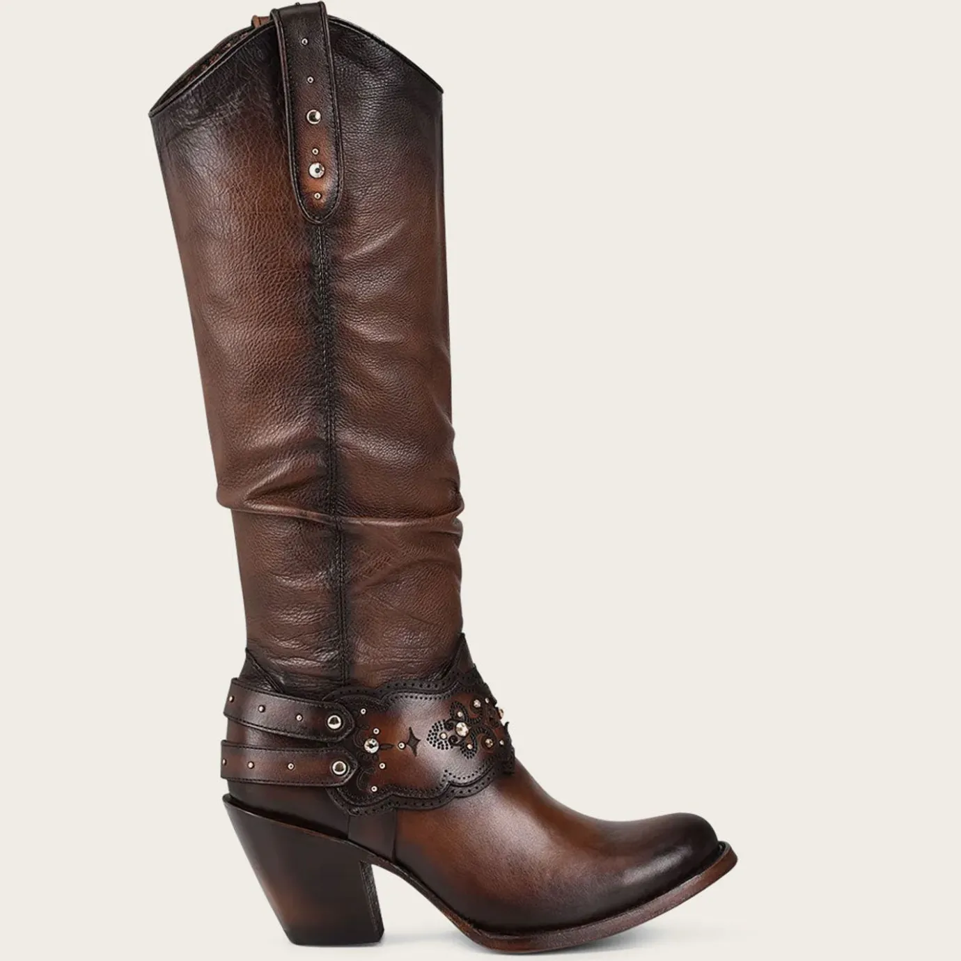 Women Cuadra Western Boots-Hand-Painted Brown Leather Boot With Austrian Crystals