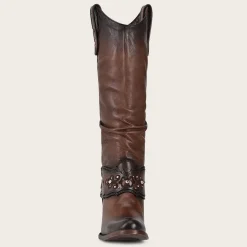 Women Cuadra Western Boots-Hand-Painted Brown Leather Boot With Austrian Crystals
