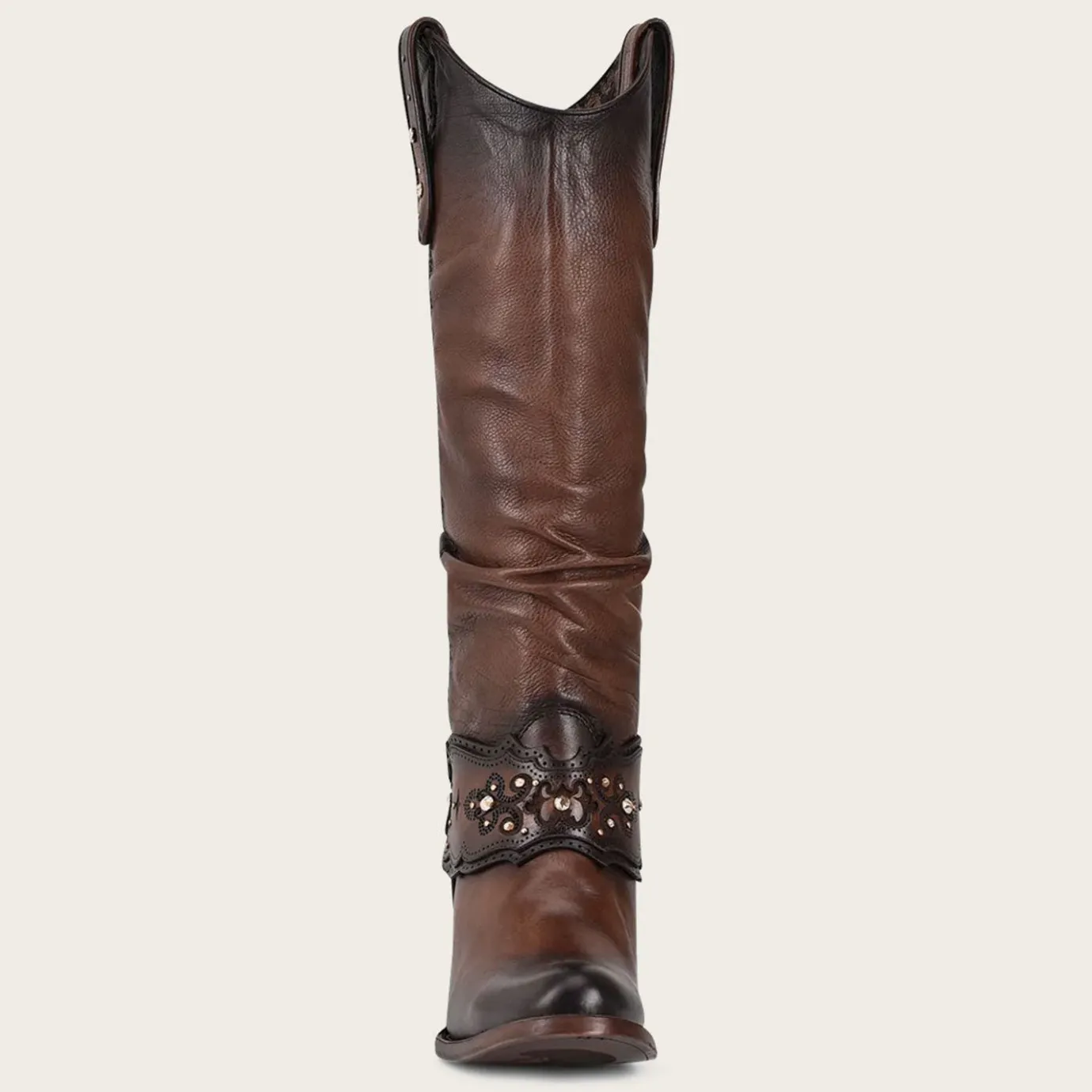 Women Cuadra Western Boots-Hand-Painted Brown Leather Boot With Austrian Crystals