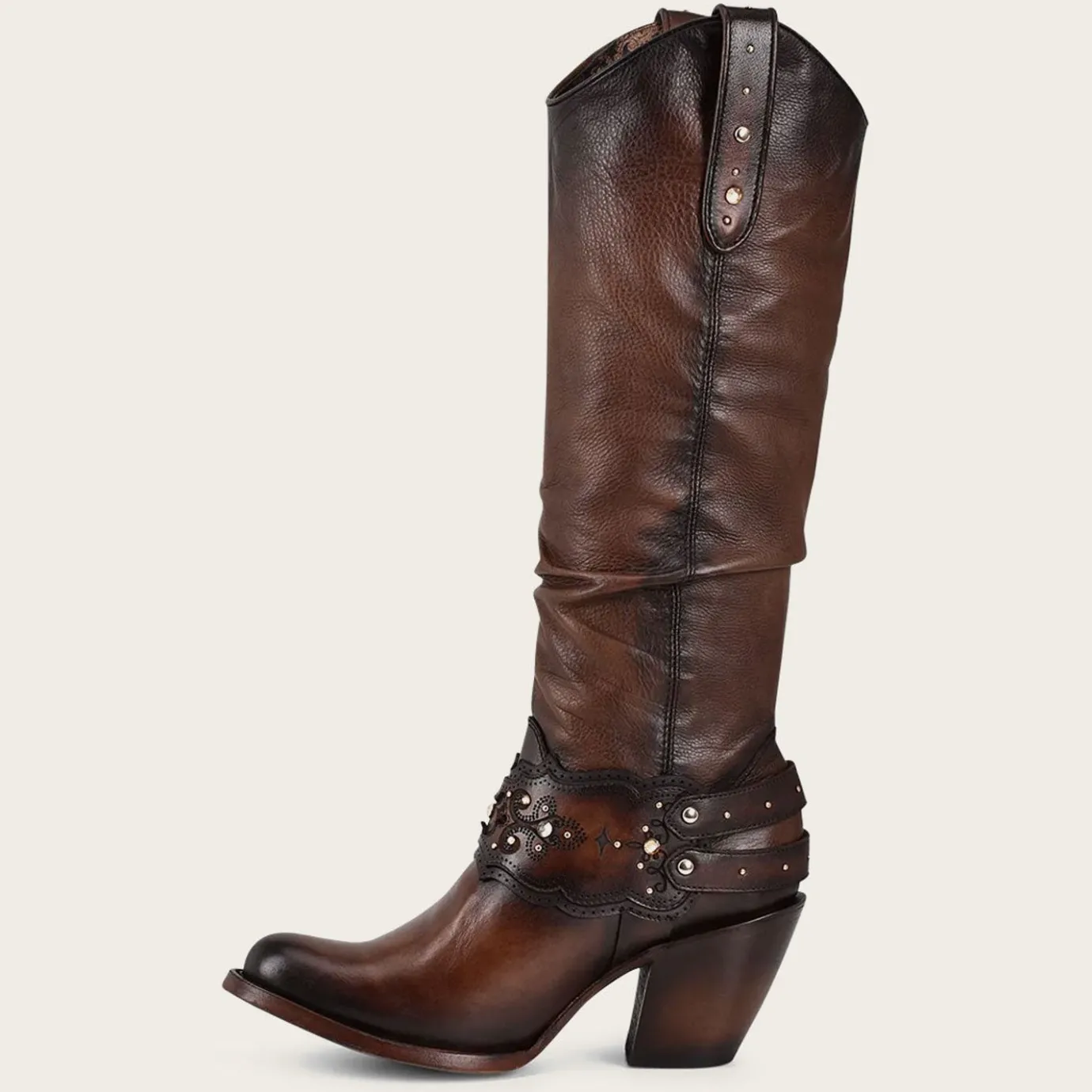 Women Cuadra Western Boots-Hand-Painted Brown Leather Boot With Austrian Crystals