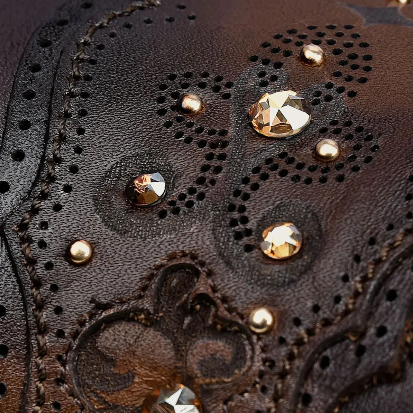 Women Cuadra Western Boots-Hand-Painted Brown Leather Boot With Austrian Crystals