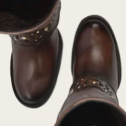 Women Cuadra Western Boots-Hand-Painted Brown Leather Boot With Austrian Crystals