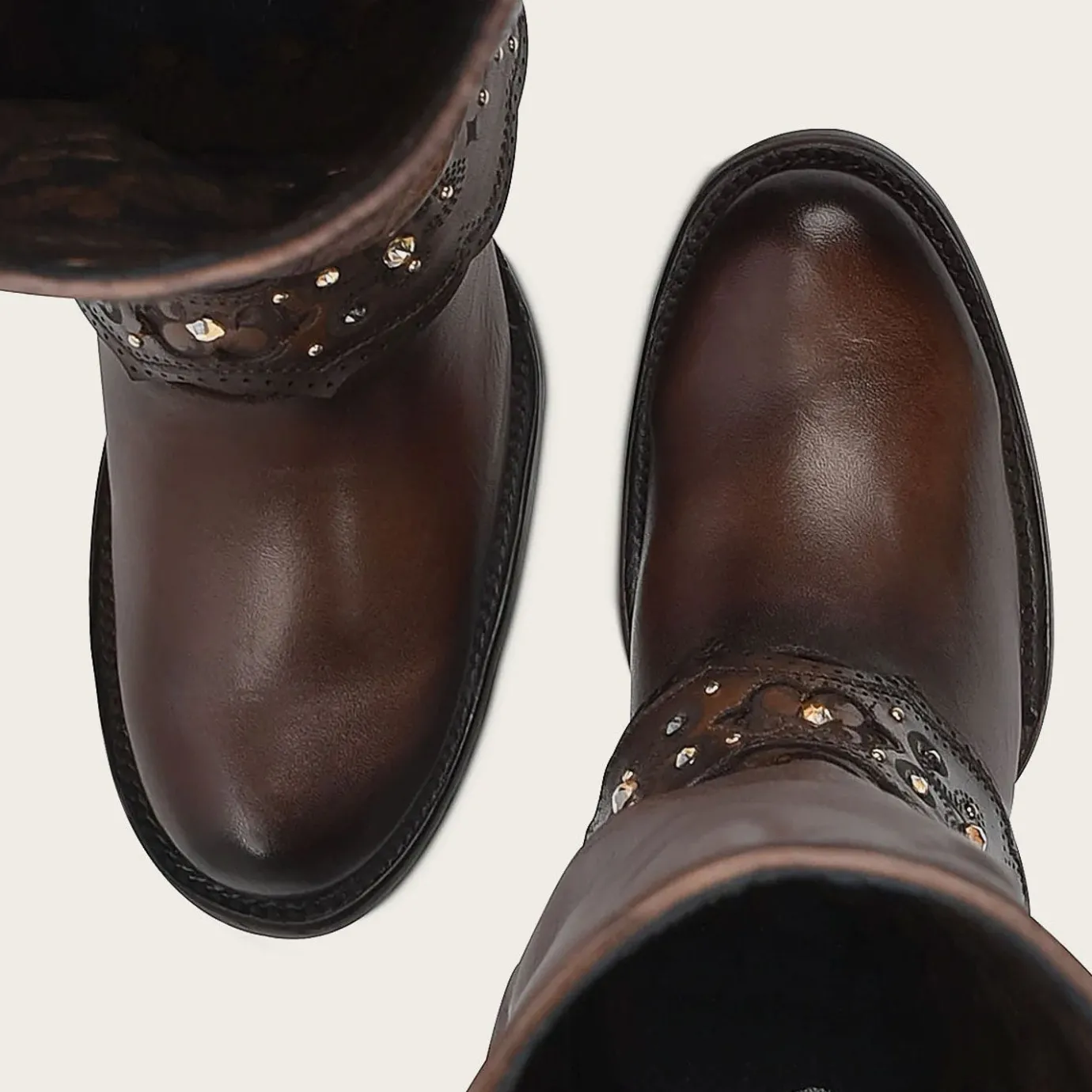 Women Cuadra Western Boots-Hand-Painted Brown Leather Boot With Austrian Crystals