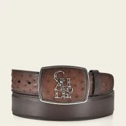Men Cuadra Belts-Hand-Painted Brown Ostrich Leather Western Belt