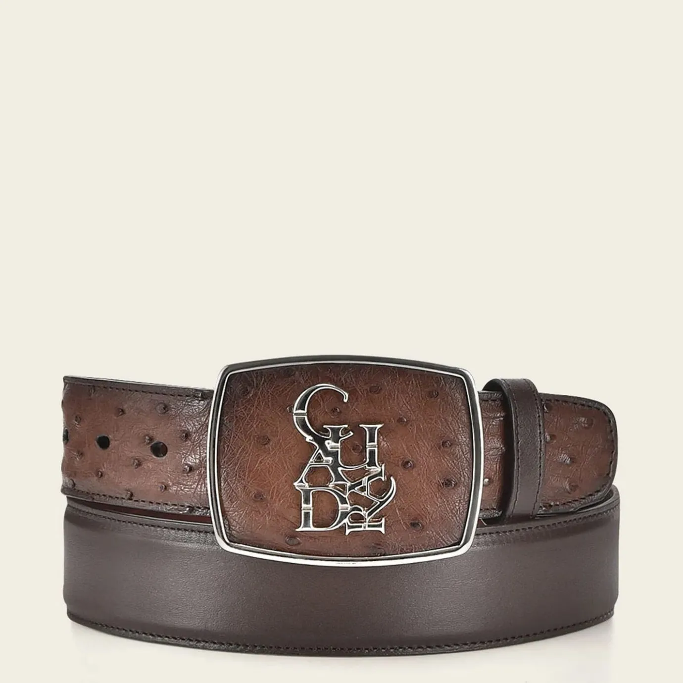 Men Cuadra Belts-Hand-Painted Brown Ostrich Leather Western Belt