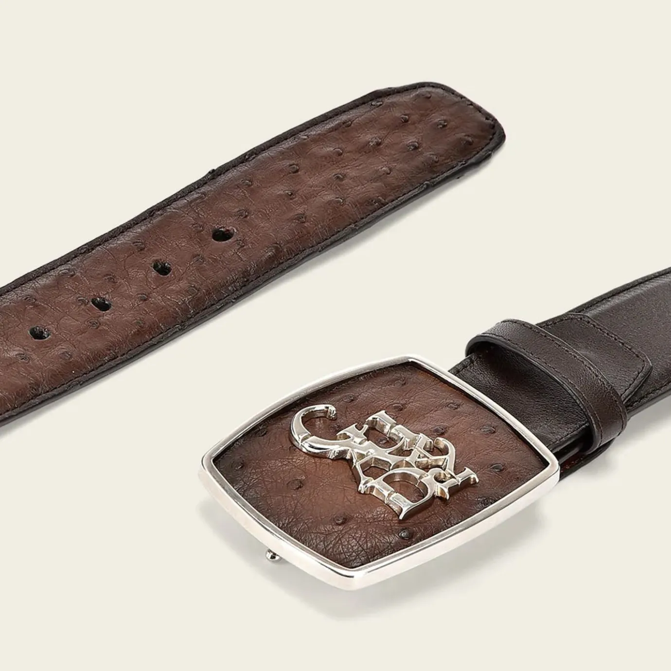 Men Cuadra Belts-Hand-Painted Brown Ostrich Leather Western Belt