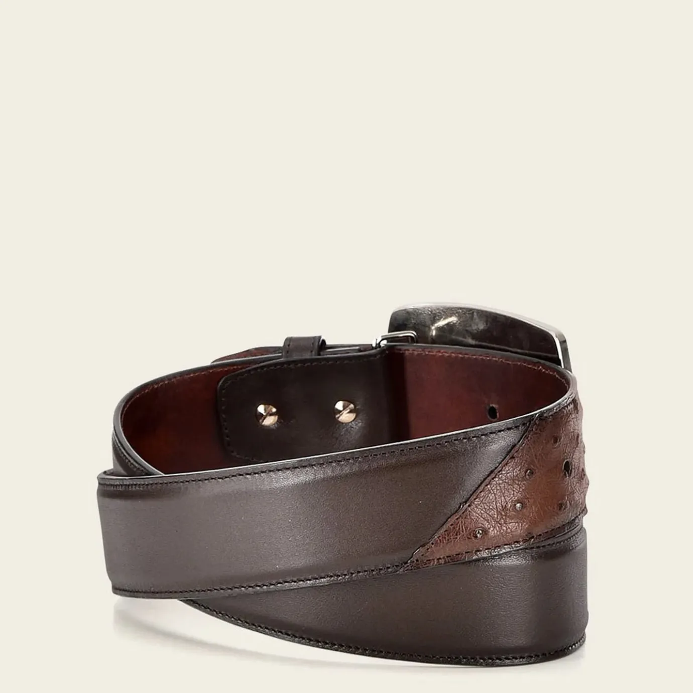 Men Cuadra Belts-Hand-Painted Brown Ostrich Leather Western Belt
