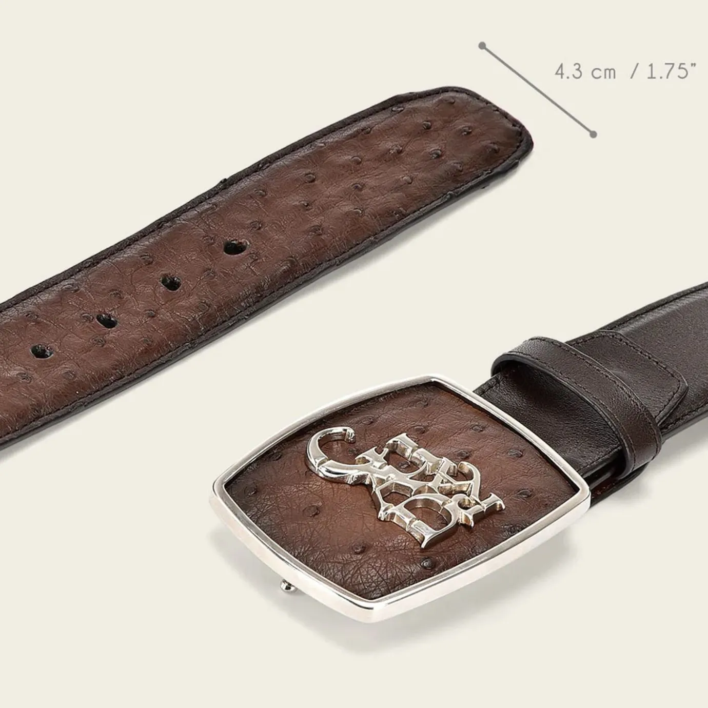 Men Cuadra Belts-Hand-Painted Brown Ostrich Leather Western Belt
