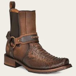 Men Cuadra Urban & Casual Boots-Hand-Painted Brown Python Leather Ankle Boots