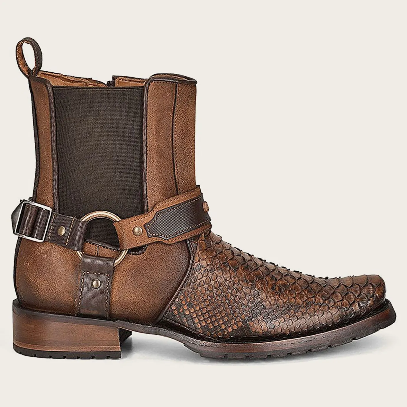 Men Cuadra Urban & Casual Boots-Hand-Painted Brown Python Leather Ankle Boots