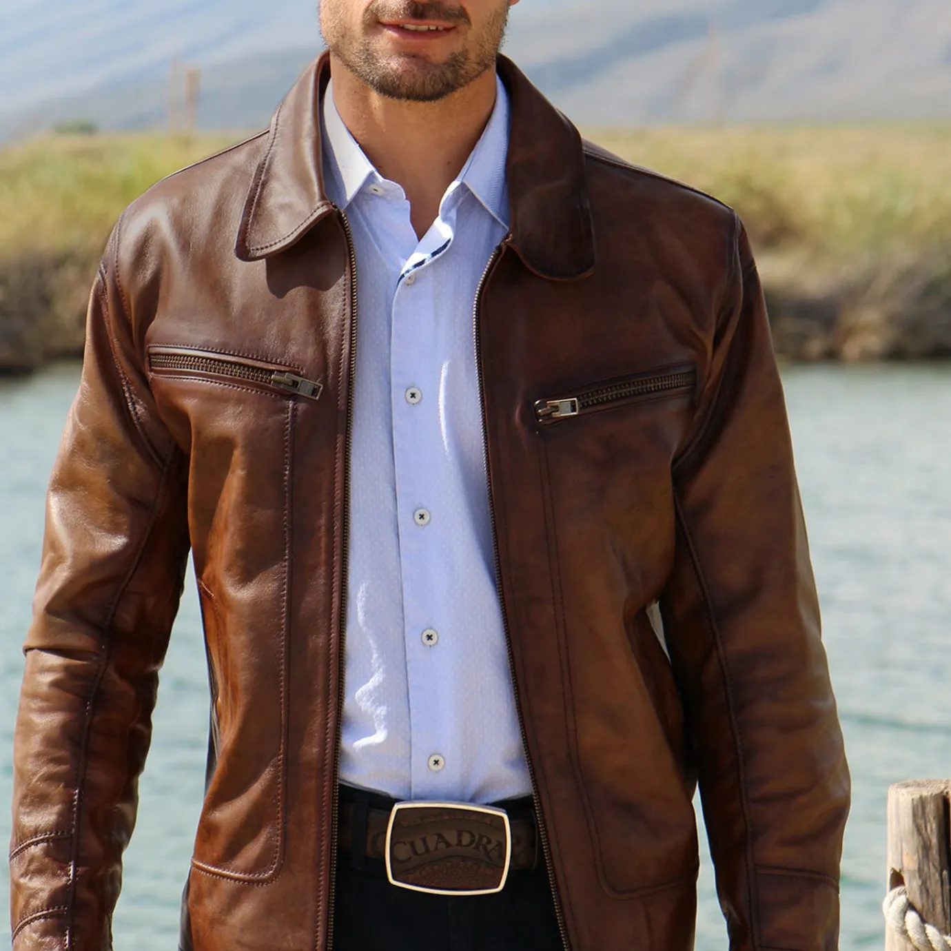 Men Cuadra Belts-Hand-Painted Chocolate Brown Leather Western Belt