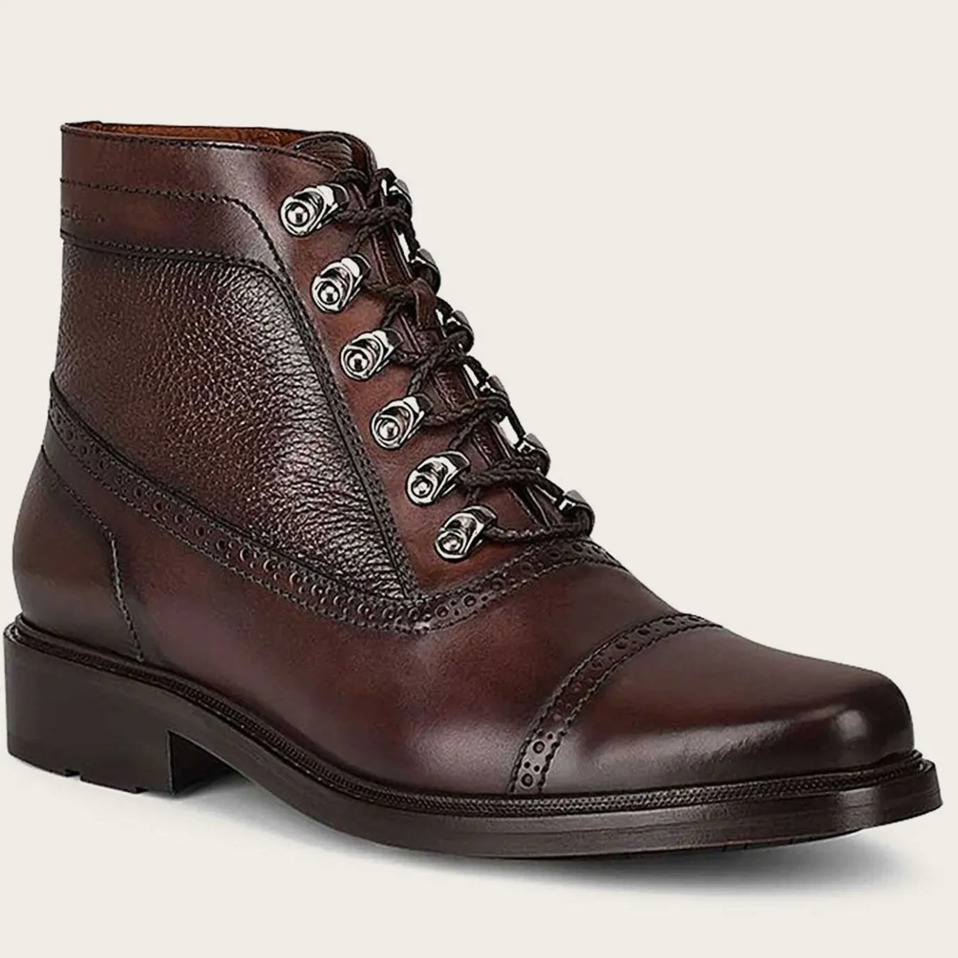 Men Cuadra Dress Boots-Hand-Painted Dark Brown Leather Ankle Boots By Franco
