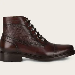 Men Cuadra Dress Boots-Hand-Painted Dark Brown Leather Ankle Boots By Franco