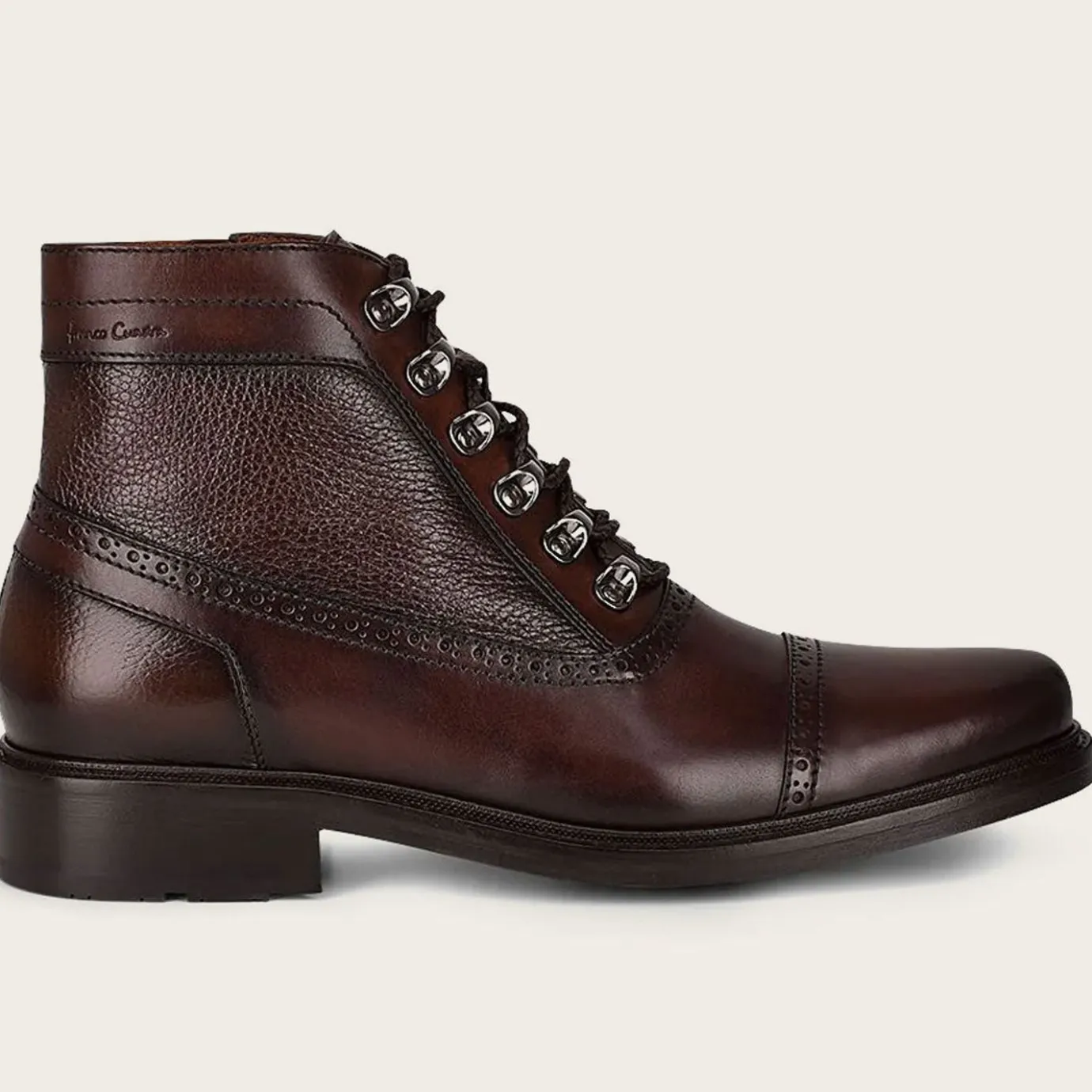Men Cuadra Dress Boots-Hand-Painted Dark Brown Leather Ankle Boots By Franco