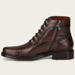 Men Cuadra Dress Boots-Hand-Painted Dark Brown Leather Ankle Boots By Franco