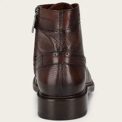 Men Cuadra Dress Boots-Hand-Painted Dark Brown Leather Ankle Boots By Franco