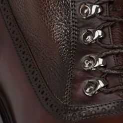 Men Cuadra Dress Boots-Hand-Painted Dark Brown Leather Ankle Boots By Franco