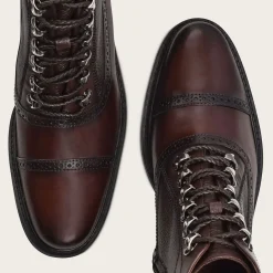 Men Cuadra Dress Boots-Hand-Painted Dark Brown Leather Ankle Boots By Franco