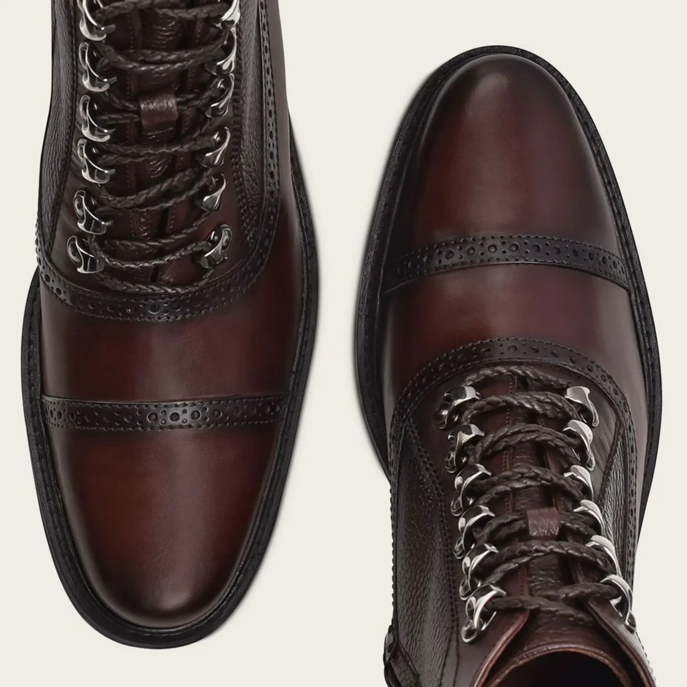 Men Cuadra Dress Boots-Hand-Painted Dark Brown Leather Ankle Boots By Franco