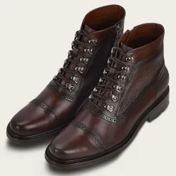 Men Cuadra Dress Boots-Hand-Painted Dark Brown Leather Ankle Boots By Franco