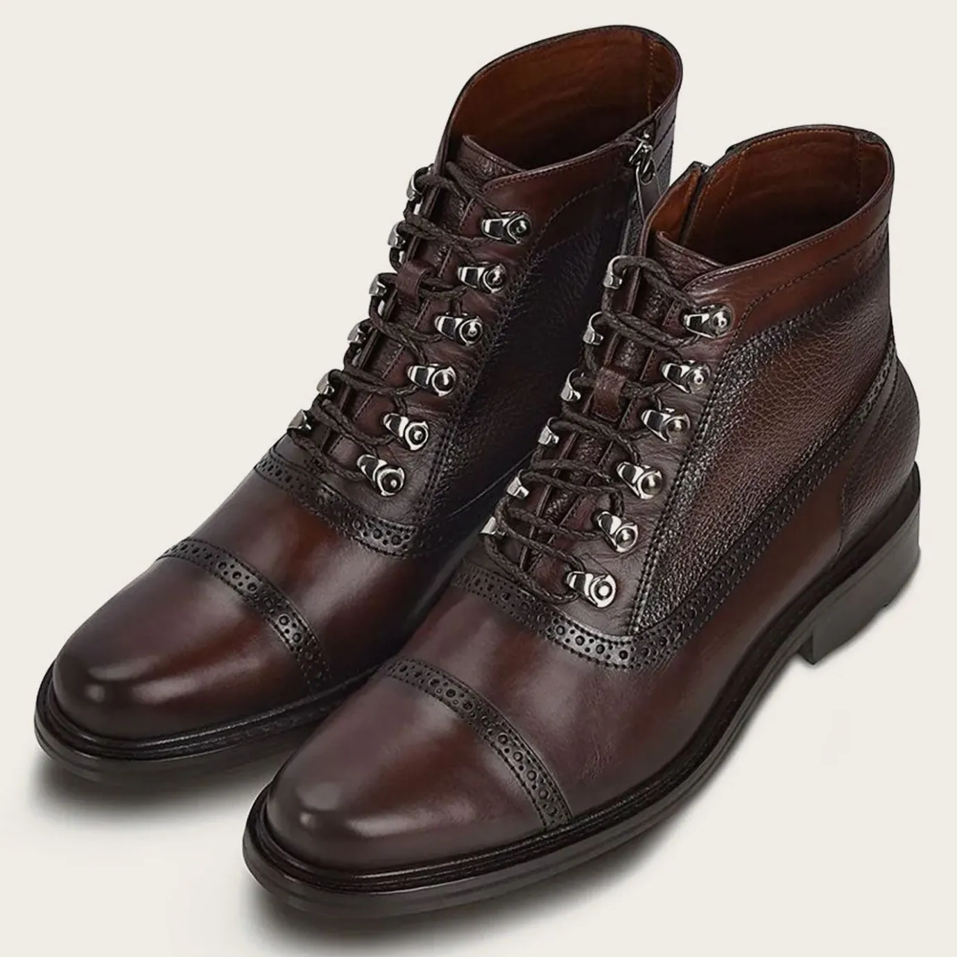 Men Cuadra Dress Boots-Hand-Painted Dark Brown Leather Ankle Boots By Franco