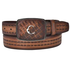 Men Cuadra Belts-Hand-Painted Engraved Honey Western Leather Belt