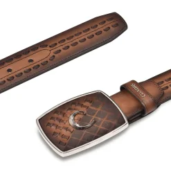 Men Cuadra Belts-Hand-Painted Engraved Honey Western Leather Belt