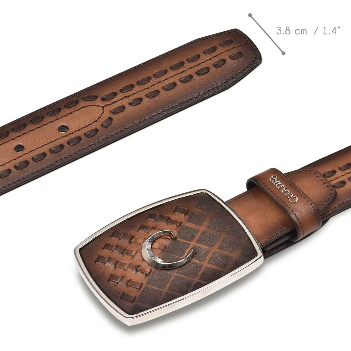 Men Cuadra Belts-Hand-Painted Engraved Honey Western Leather Belt