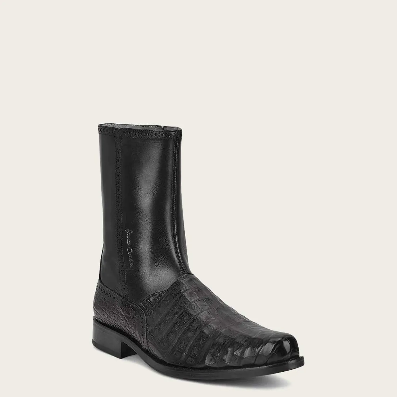 Men Cuadra Urban & Casual Boots-Hand-Painted Exotic Black Leather Boots By Franco