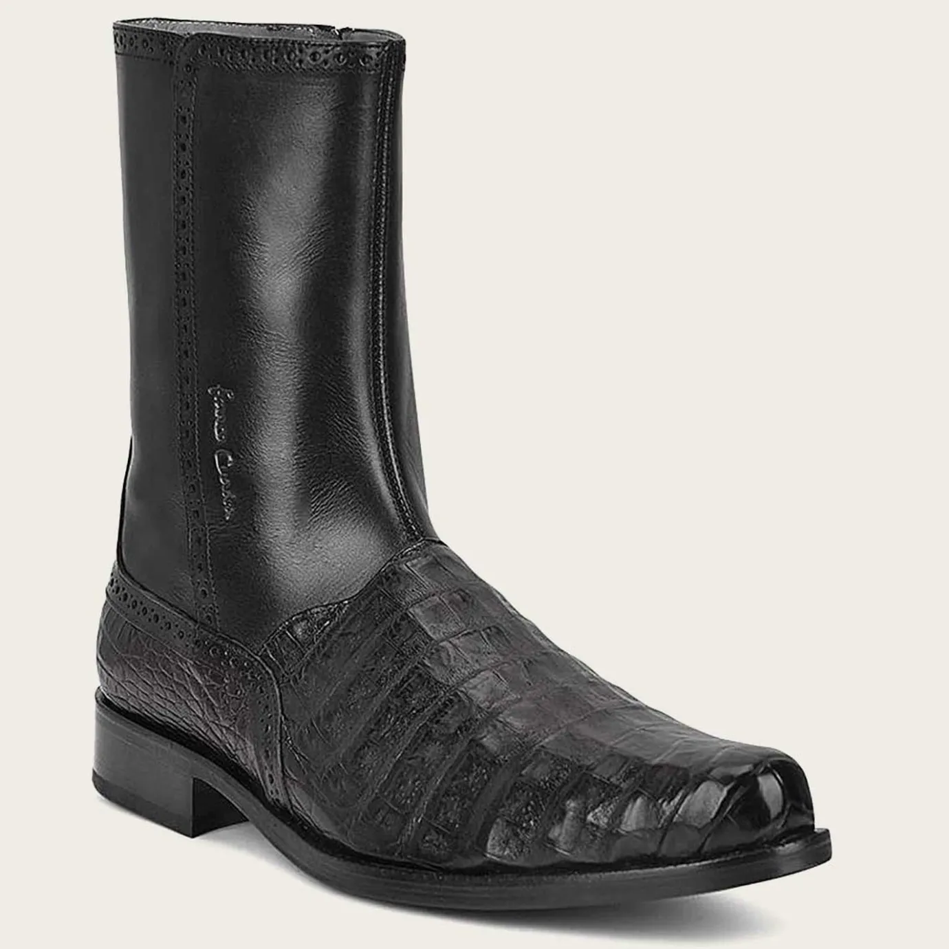 Men Cuadra Urban & Casual Boots-Hand-Painted Exotic Black Leather Boots By Franco