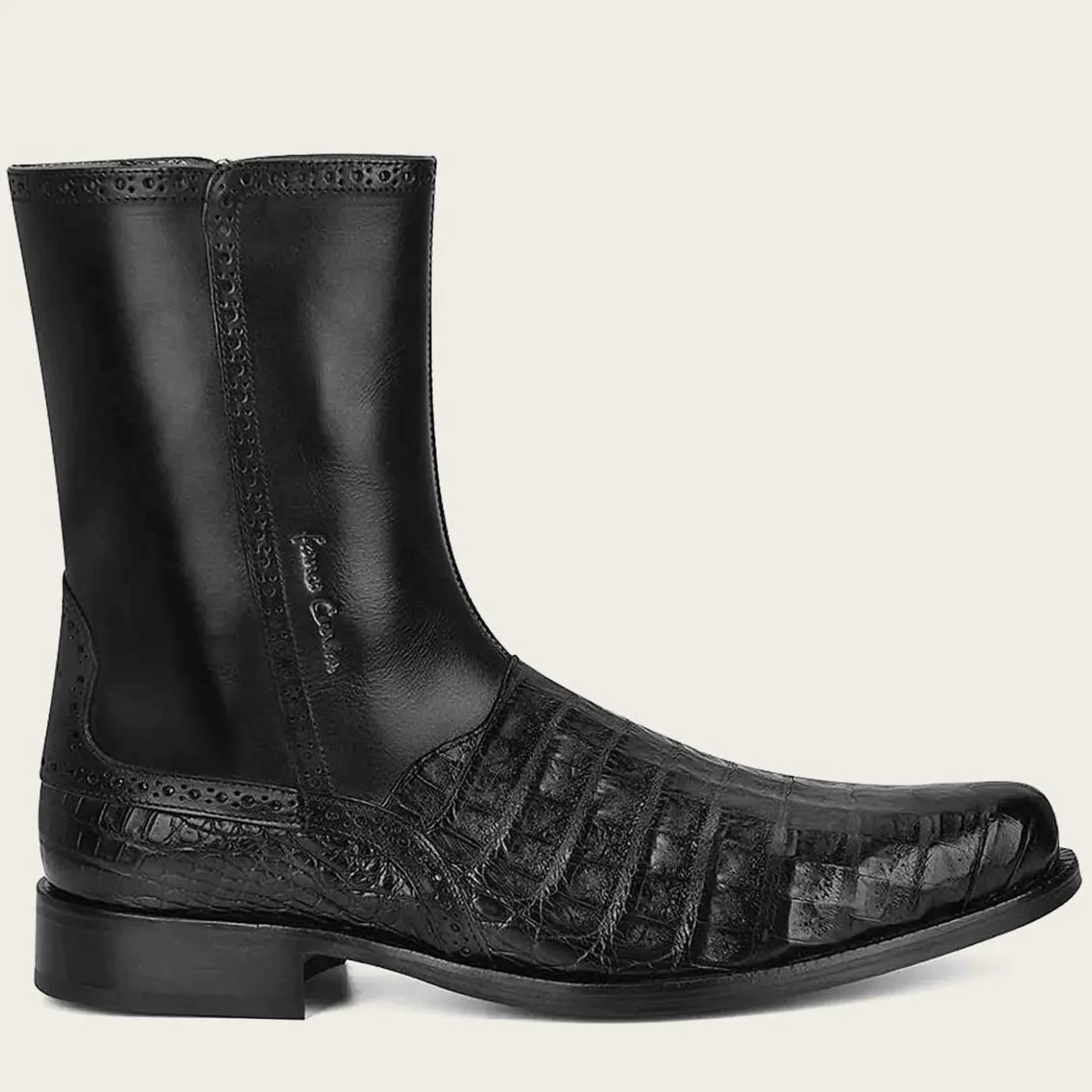 Men Cuadra Urban & Casual Boots-Hand-Painted Exotic Black Leather Boots By Franco