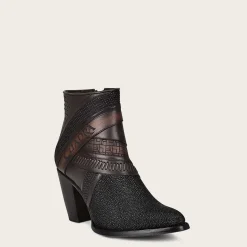 Women Cuadra Ankle Boots & Booties-Hand-Painted Exotic Black Stingray Leather Bootie