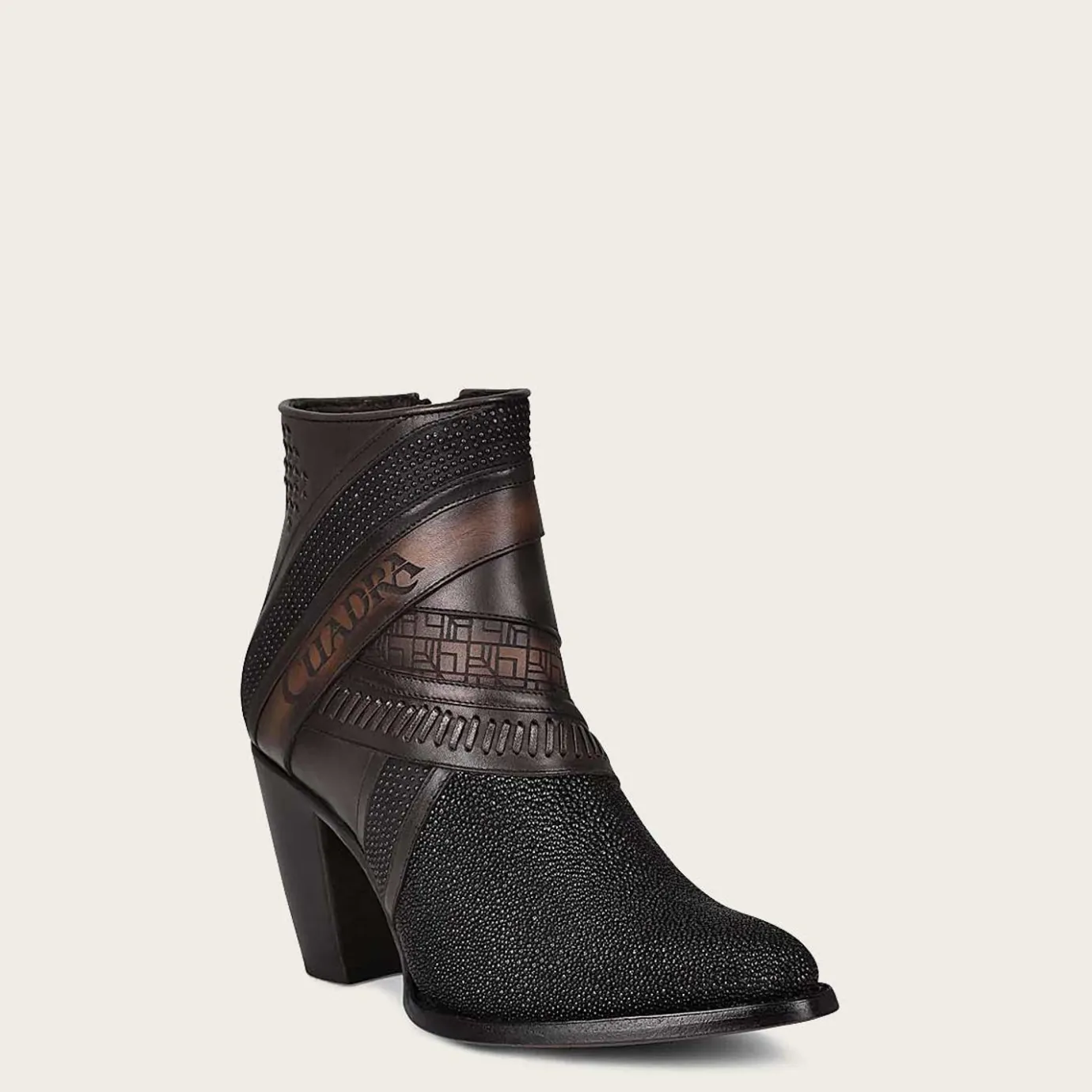Women Cuadra Ankle Boots & Booties-Hand-Painted Exotic Black Stingray Leather Bootie