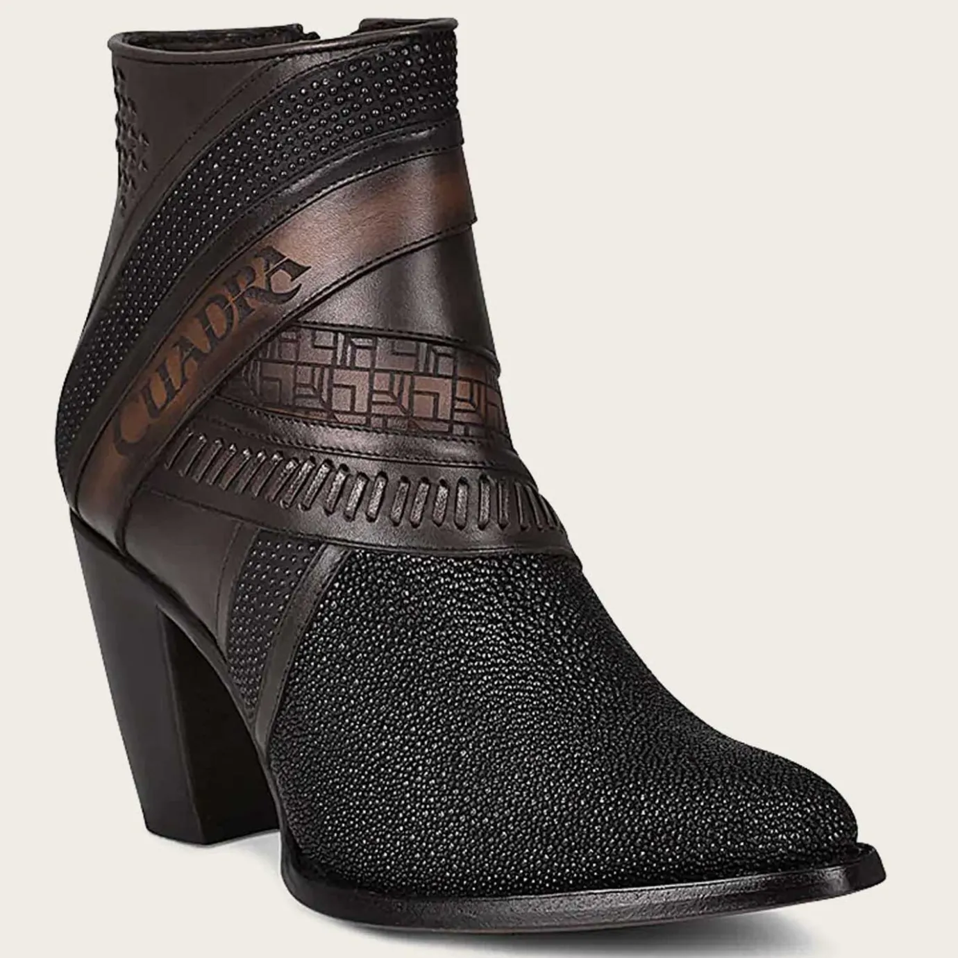 Women Cuadra Ankle Boots & Booties-Hand-Painted Exotic Black Stingray Leather Bootie