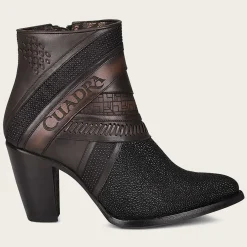 Women Cuadra Ankle Boots & Booties-Hand-Painted Exotic Black Stingray Leather Bootie