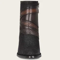 Women Cuadra Ankle Boots & Booties-Hand-Painted Exotic Black Stingray Leather Bootie