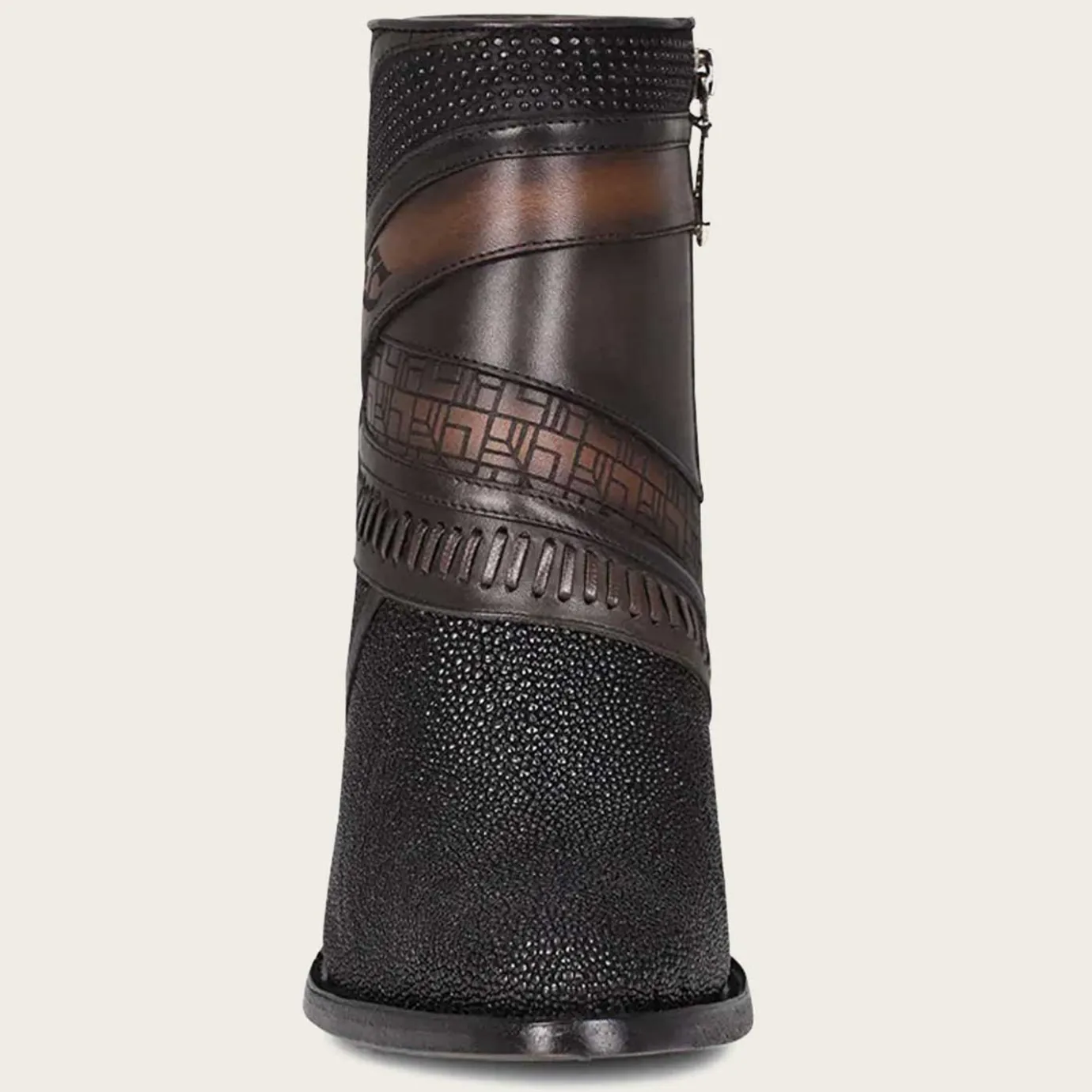 Women Cuadra Ankle Boots & Booties-Hand-Painted Exotic Black Stingray Leather Bootie