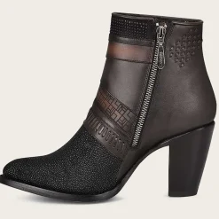 Women Cuadra Ankle Boots & Booties-Hand-Painted Exotic Black Stingray Leather Bootie