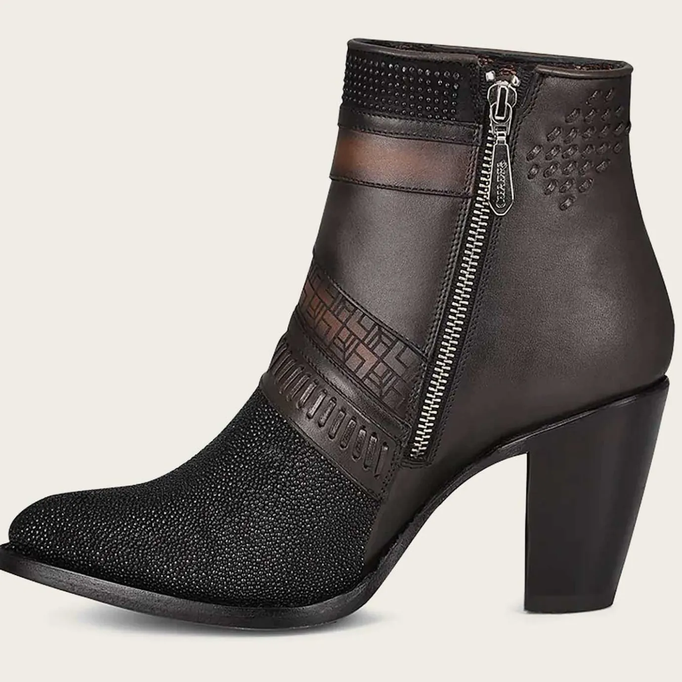 Women Cuadra Ankle Boots & Booties-Hand-Painted Exotic Black Stingray Leather Bootie